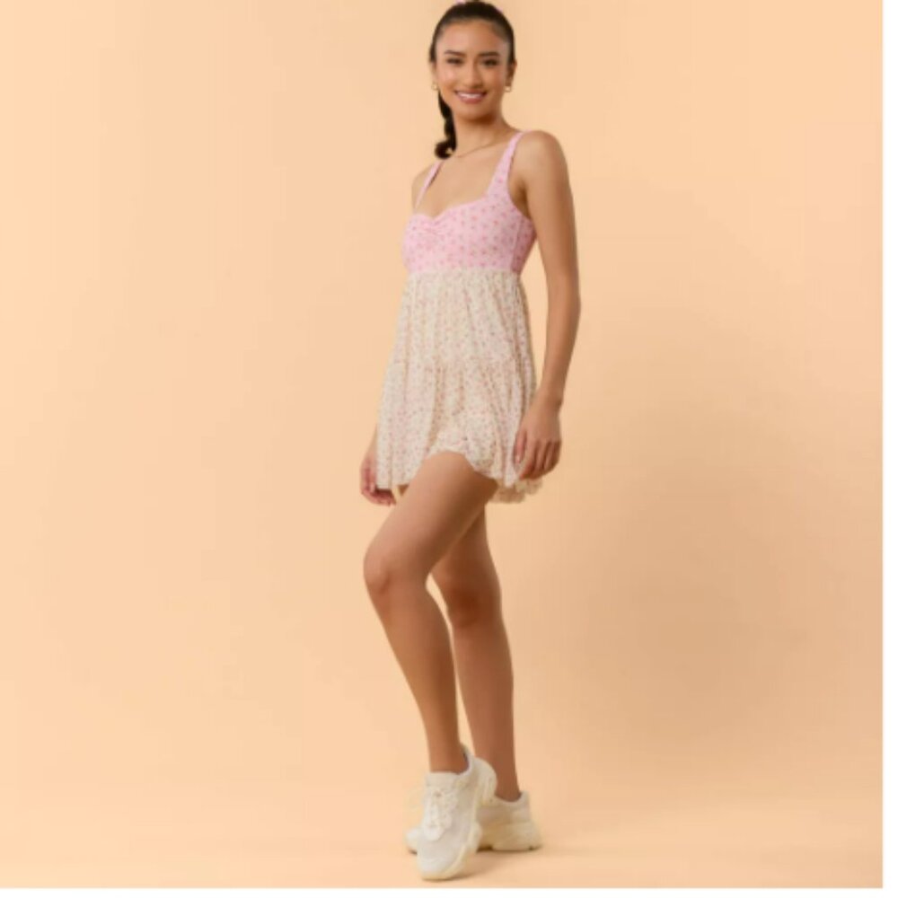 2 pcs Blogilates Women's Sweetheart Babydoll Dress - & Skort Cream Floral  XL - Picture 5 of 11